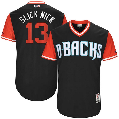 Men's Majestic Arizona Diamondbacks #13 Nick Ahmed "Slick Nick" Authentic Black 2017 Players Weekend MLB Jersey