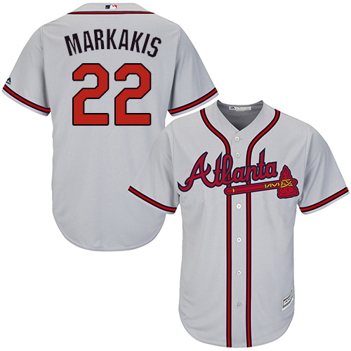 Men's Majestic Atlanta Braves #22 Nick Markakis Authentic Grey Road Cool Base MLB Jersey