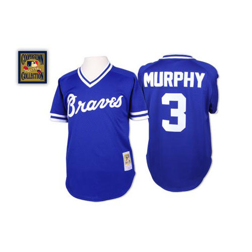 Men's Mitchell and Ness Atlanta Braves #3 Dale Murphy Authentic Blue Throwback MLB Jersey