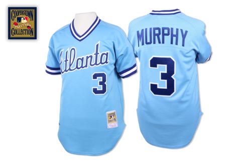 Men's Mitchell and Ness 1982 Atlanta Braves #3 Dale Murphy Replica Light Blue Throwback MLB Jersey