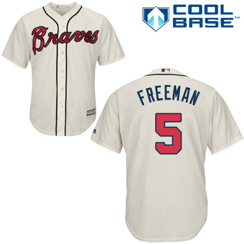 Men's Majestic Atlanta Braves #5 Freddie Freeman Authentic Cream Alternate 2 Cool Base MLB Jersey