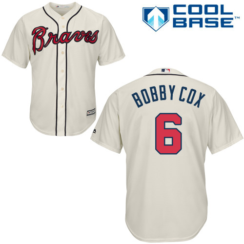 Men's Majestic Atlanta Braves #6 Bobby Cox Authentic Cream Alternate 2 Cool Base MLB Jersey