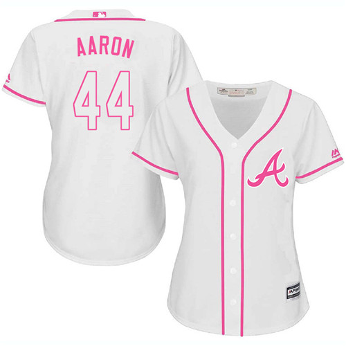Women's Majestic Atlanta Braves #44 Hank Aaron Replica White Fashion Cool Base MLB Jersey