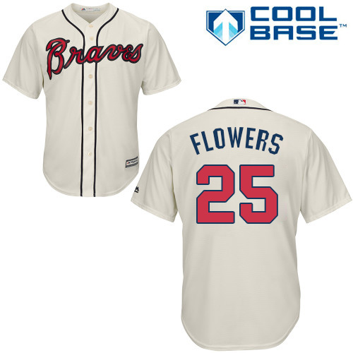 Men's Majestic Atlanta Braves #25 Tyler Flowers Authentic Cream Alternate 2 Cool Base MLB Jersey