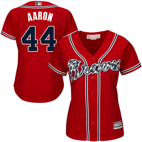 Women's Majestic Atlanta Braves #44 Hank Aaron Authentic Red Alternate Cool Base MLB Jersey