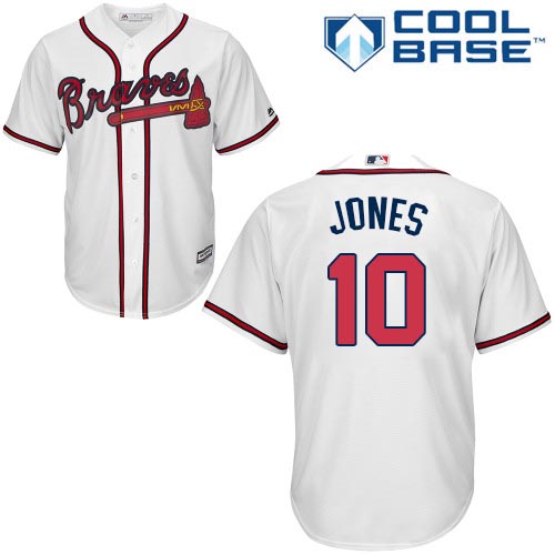 Men's Majestic Atlanta Braves #10 Chipper Jones Replica White Home Cool Base MLB Jersey