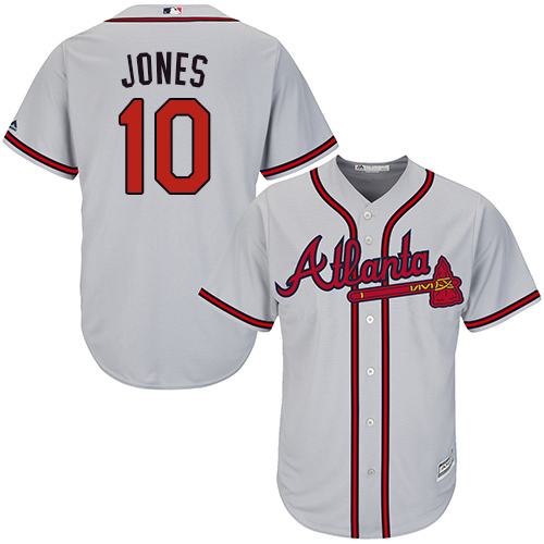 Men's Majestic Atlanta Braves #10 Chipper Jones Authentic Grey Road Cool Base MLB Jersey