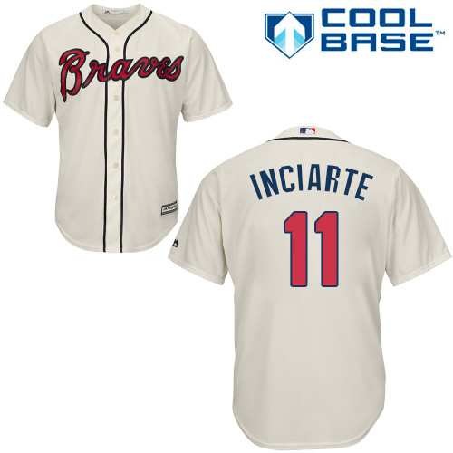 Men's Majestic Atlanta Braves #11 Ender Inciarte Replica Cream Alternate 2 Cool Base MLB Jersey