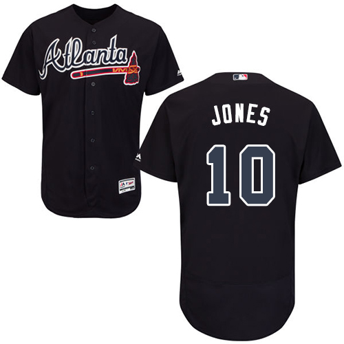 Men's Majestic Atlanta Braves #10 Chipper Jones Authentic Blue Alternate Road Cool Base MLB Jersey