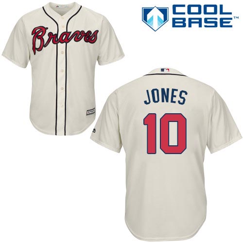 Men's Majestic Atlanta Braves #10 Chipper Jones Authentic Cream Alternate 2 Cool Base MLB Jersey