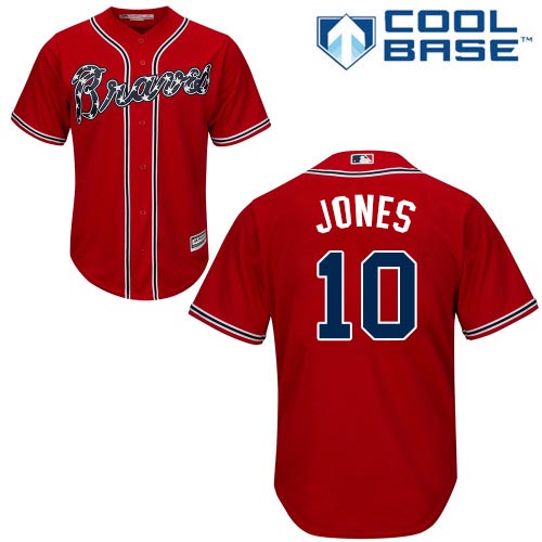 Men's Majestic Atlanta Braves #10 Chipper Jones Authentic Red Alternate Cool Base MLB Jersey