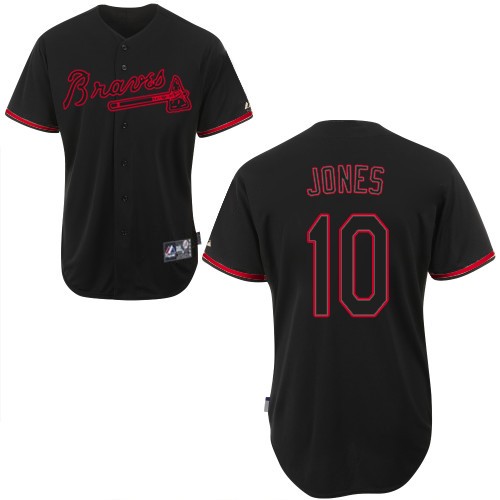 Men's Majestic Atlanta Braves #10 Chipper Jones Replica Black Fashion MLB Jersey