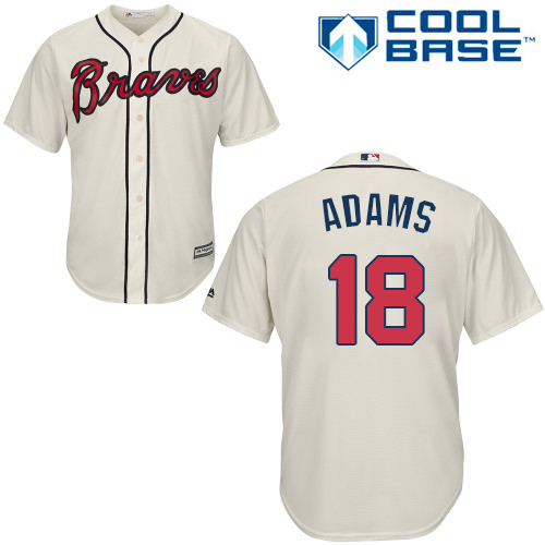 Men's Majestic Atlanta Braves #18 Matt Adams Replica Cream Alternate 2 Cool Base MLB Jersey