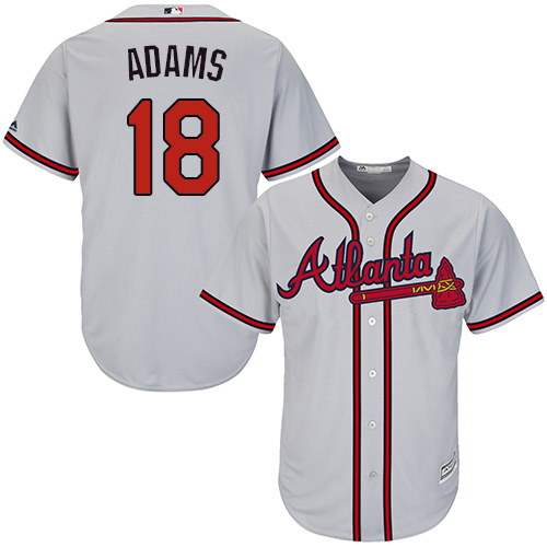 Youth Majestic Atlanta Braves #18 Matt Adams Replica Grey Road Cool Base MLB Jersey