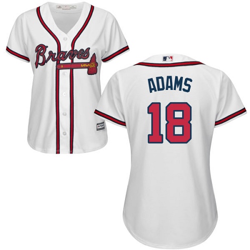 Women's Majestic Atlanta Braves #18 Matt Adams Replica White Home Cool Base MLB Jersey