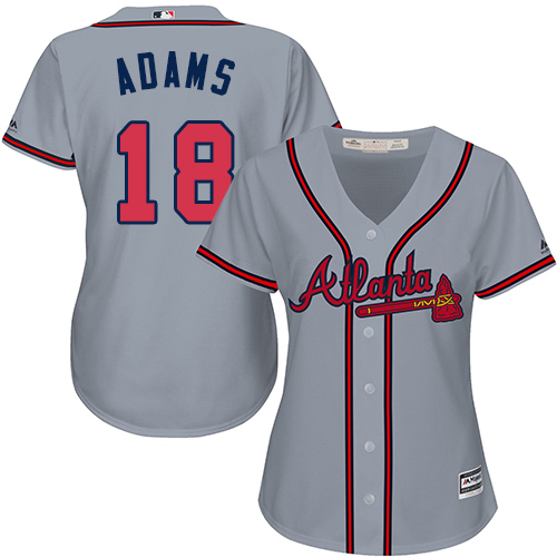 Women's Majestic Atlanta Braves #18 Matt Adams Authentic Grey Road Cool Base MLB Jersey