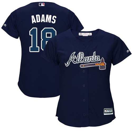 Women's Majestic Atlanta Braves #18 Matt Adams Authentic Blue Alternate Road Cool Base MLB Jersey
