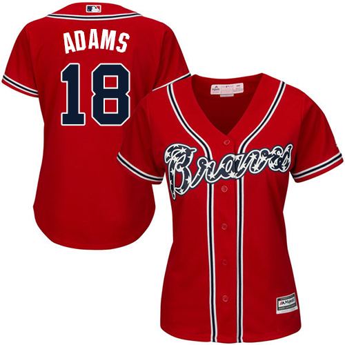 Women's Majestic Atlanta Braves #18 Matt Adams Authentic Red Alternate Cool Base MLB Jersey