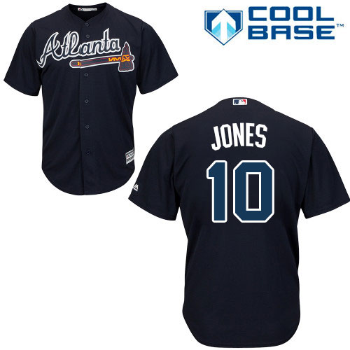 Youth Majestic Atlanta Braves #10 Chipper Jones Authentic Blue Alternate Road Cool Base MLB Jersey
