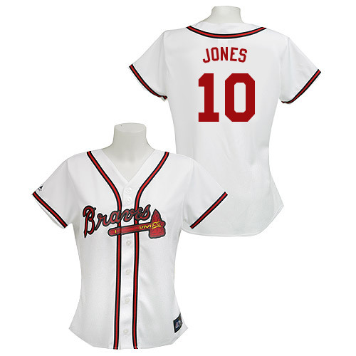 Women's Majestic Atlanta Braves #10 Chipper Jones Replica White MLB Jersey