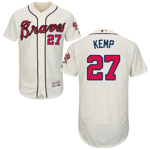 Men's Majestic Atlanta Braves #27 Matt Kemp Cream Flexbase Authentic Collection MLB Jersey