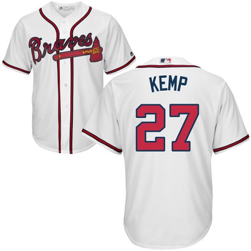 Youth Majestic Atlanta Braves #27 Matt Kemp Replica White Home Cool Base MLB Jersey