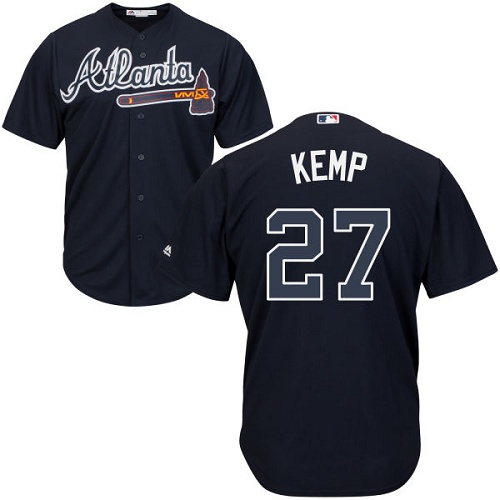 Youth Majestic Atlanta Braves #27 Matt Kemp Replica Blue Alternate Road Cool Base MLB Jersey