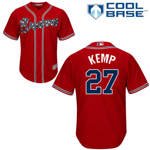 Youth Majestic Atlanta Braves #27 Matt Kemp Replica Red Alternate Cool Base MLB Jersey
