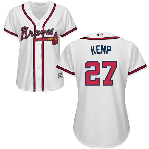 Women's Majestic Atlanta Braves #27 Matt Kemp Authentic White Home Cool Base MLB Jersey