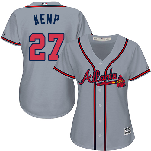Women's Majestic Atlanta Braves #27 Matt Kemp Authentic Grey Road Cool Base MLB Jersey