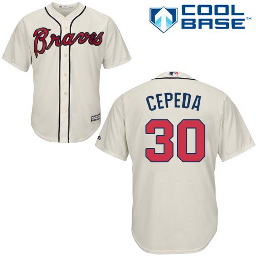 Men's Majestic Atlanta Braves #30 Orlando Cepeda Authentic Cream Alternate 2 Cool Base MLB Jersey