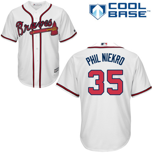 Men's Majestic Atlanta Braves #35 Phil Niekro Authentic White Home Cool Base MLB Jersey