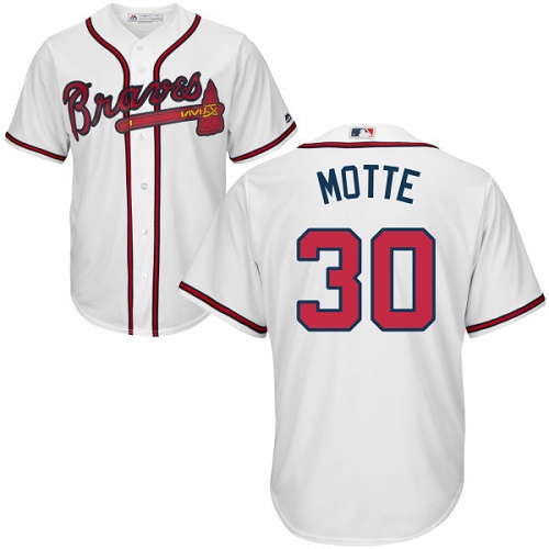 Men's Majestic Atlanta Braves #30 Jason Motte Replica White Home Cool Base MLB Jersey