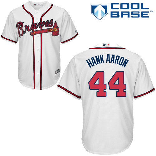 Men's Majestic Atlanta Braves #44 Hank Aaron Authentic White Home Cool Base MLB Jersey