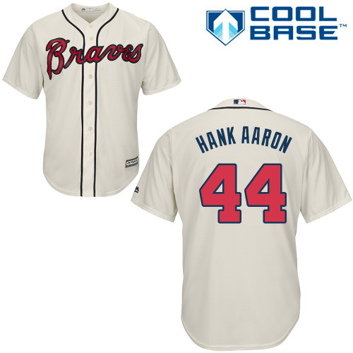Men's Majestic Atlanta Braves #44 Hank Aaron Authentic Cream Alternate 2 Cool Base MLB Jersey