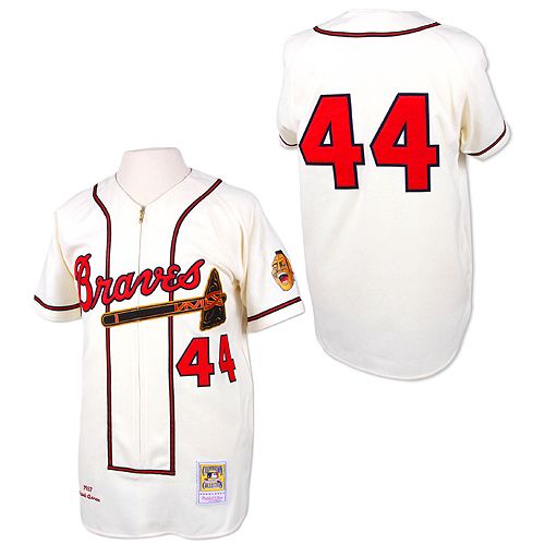 Men's Mitchell and Ness Atlanta Braves #44 Hank Aaron Authentic White Throwback MLB Jersey