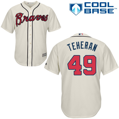 Men's Majestic Atlanta Braves #49 Julio Teheran Authentic Cream Alternate 2 Cool Base MLB Jersey