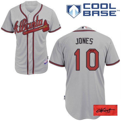 Men's Majestic Atlanta Braves #10 Chipper Jones Authentic Grey Road Cool Base Autographed MLB Jersey