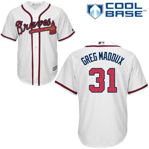 Men's Majestic Atlanta Braves #31 Greg Maddux Authentic White Home Cool Base MLB Jersey