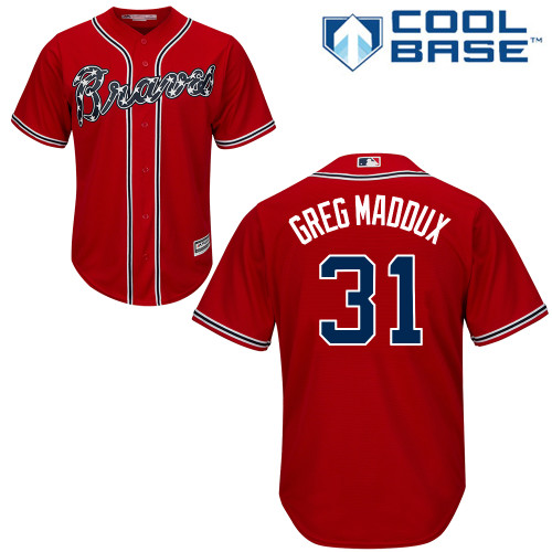 Men's Majestic Atlanta Braves #31 Greg Maddux Authentic Red Alternate Cool Base MLB Jersey