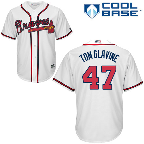 Men's Majestic Atlanta Braves #47 Tom Glavine Authentic White Home Cool Base MLB Jersey