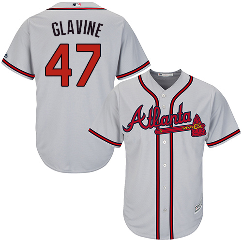 Men's Majestic Atlanta Braves #47 Tom Glavine Authentic Grey Road Cool Base MLB Jersey