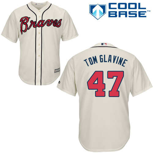 Men's Majestic Atlanta Braves #47 Tom Glavine Authentic Cream Alternate 2 Cool Base MLB Jersey