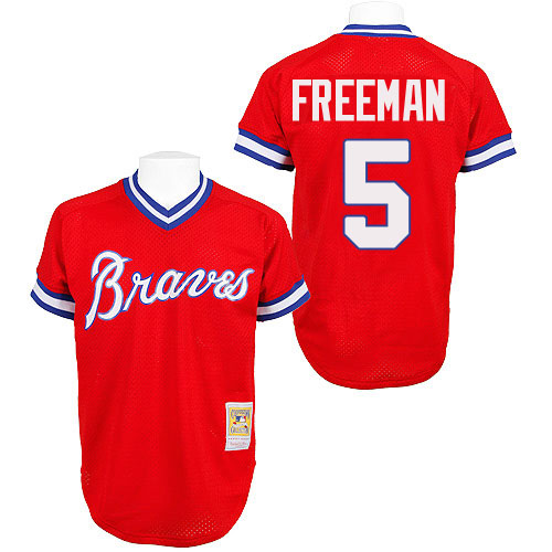 Men's Mitchell and Ness Atlanta Braves #5 Freddie Freeman Authentic Red Throwback MLB Jersey