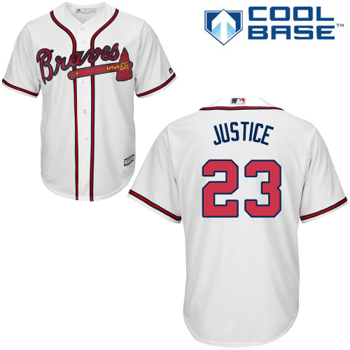 Men's Majestic Atlanta Braves #23 David Justice Authentic White Home Cool Base MLB Jersey