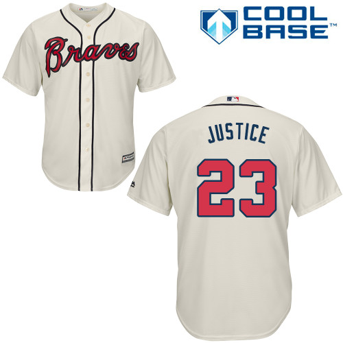 Men's Majestic Atlanta Braves #23 David Justice Replica Cream Alternate 2 Cool Base MLB Jersey