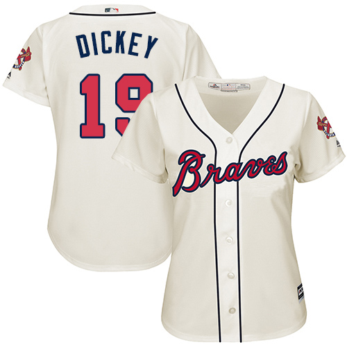 Women's Majestic Atlanta Braves #19 R.A. Dickey Authentic Cream Alternate 2 Cool Base MLB Jersey