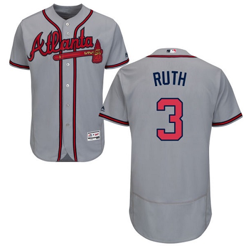 Men's Majestic Atlanta Braves #3 Babe Ruth Grey Flexbase Authentic Collection MLB Jersey