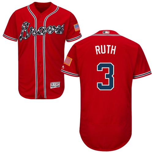 Men's Majestic Atlanta Braves #3 Babe Ruth Red Flexbase Authentic Collection MLB Jersey