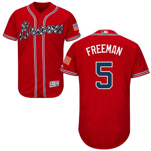 Men's Majestic Atlanta Braves #5 Freddie Freeman Red Flexbase Authentic Collection MLB Jersey